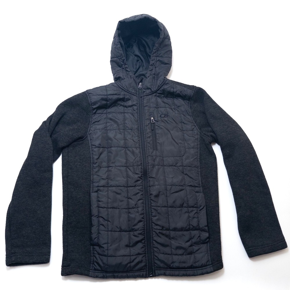 Cutter & Buck CB Hybrid Men's Hooded Jacket M Black/Charcoal Quilted‎ Front Zip